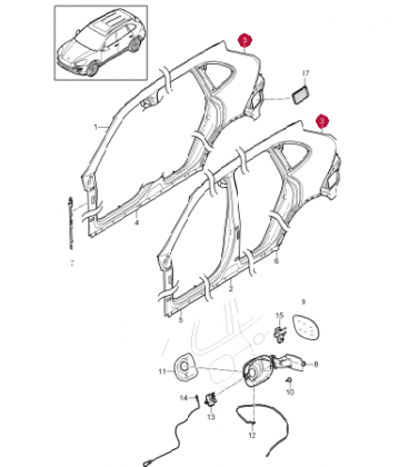 گلگیر عقب سمت چپ پورشه کاین سال های 2011 تا 2015 (اورجینال) - 95850398500 پورشه-porsche - 2