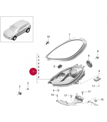 چراغ جلو سمت چپ پورشه ماکان سال های 2014 تا 2017 (اورجینال) - 95B941029T پورشه-porsche - 2