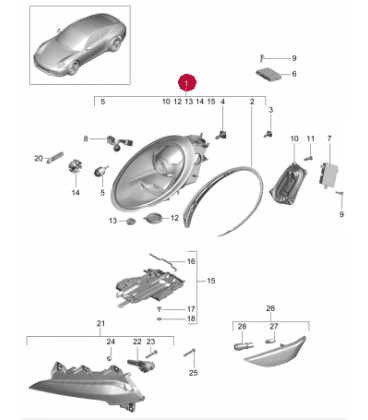 چراغ زنون جلو سمت چپ پورشه 911 سال های 2012 تا 2016 (اورجینال) - 99163122104 پورشه-porsche - 2