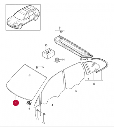 شیشه جلو پورشه کاین سال های 2012 تا 2017 (اورجینال) - 95854111101 پورشه-porsche - 2