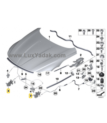 قفل درب موتور سمت راست به همراه میکرو سوییچ بی ام و Z4 سال های 2008 تا 2016 (اورجینال) - 51237207225 بی-ام-و - 2