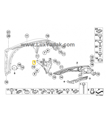 دیاق پایینی گلگیر جلو سمت راست بی ام و سری X6 سال های 2007 تا 2014 (اورجینال) - 51657157984 بی-ام-و - 2