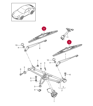 تیغه برف پاک کن شیشه جلو پورشه 911 کاررا سال های 2009 تا 2012 (بوش) - 99662890108 Bosch-بوش - 1
